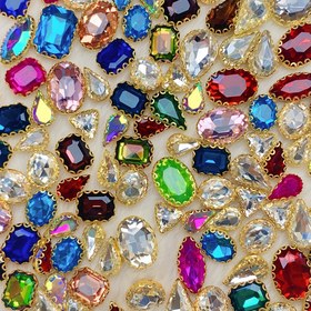 Resim 40 Parça Karışık Renkli Rhinestone Süslemeleri, Altın Pençe, Cam Dikişli Mücevherler DIY Moda Giyim, Ayakkabı, Şapka ve Çanta Dekoru için 