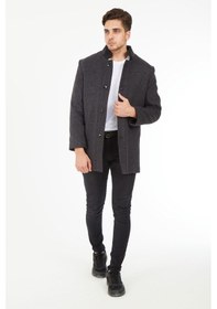 Resim Sposo 1739 Düğmeli Hakim Yaka Yünlü Kaşe Antrasit Erkek Kaban Antrasit Melanj 