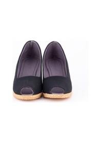 Resim Star Tombis Burnu Açık Dolgu Topuk Siyah Bayan Keten Hasır Ayakkabı Siyah 