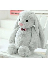 Resim Uyku Arkadaşım Papyonlu Uzun Kulak Bunny Peluş Tavşan 65 Cm Gri 