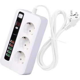 Resim Hobimtek H-03 Üçlü Priz 5 USB Portlu Akım Korumalı 2500W On/off Düğmeli 2 Metre Uzatma Kablolu 3'lü Priz 
