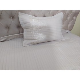 Resim Yatak Örtüsü Zümrüt Tek Kişilik Dantelli Açık Eflatun %80 Pamuk El Yapım 