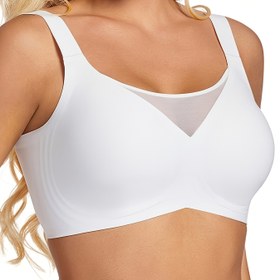 Resim Kadınların Günlük Kullanıma Uygun Büyük Bedenli Sütyenleri, Naylon ve Elastik, Rahat Stil, Orta Destekli Kablosuz T-Shirt Sütyeni, Düz Renk, Örgü Kumaş, Çıkarılamayan Dolgulu, Kontrast Mesh Detaylı 