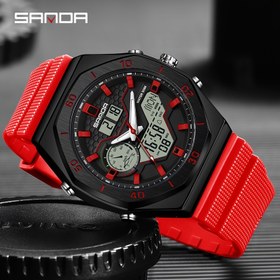 Resim ERKEK SAATLERİ SANDA Spor Outdoor Lüks Moda Trendleri Üç Bölge Elektronik Saatler Haftalık Takvimli Erkek Kol Saati Tatil Hediyesi 