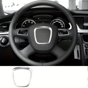 Resim Krom kaplama araba direksiyon simidi çerçeve dekoratif kılıfı, 2003'ten 2013'e kadar olan Audi A3 8P S3 A4 B6 B7 B8 A5 A6 C6 Q7 Q5 otomatik parçalar için uygun olup arkadan yapışkanlıdır. 