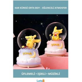 Resim Orta Boy Pokemon Üflemeli Işıklı Müzikli Kar Küresi Pikachu 1 Adet 