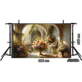 Resim Venspor Çiçeklerle Bezenmiş Zarif Arkadlar Temalı Duvar Örtüsü, Arkaplan 200x150cm, Fon, Duvar Örtüsü 