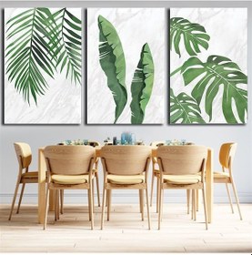 Resim Kanvas Tablo Setleri Modern Yeşil Renkli Yapraklar 