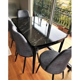 Resim Canisa Concept Via Serisi 80x132 Açılabilir Mutfak Masası Takımı Barok Desen Masa 4 Kahverengi Sandalye 