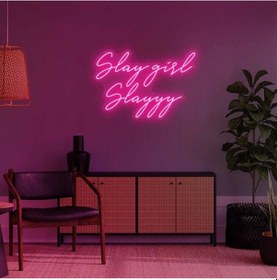 Resim Slay Girl Slayyy Yazılı Neon Tabela Pembe 