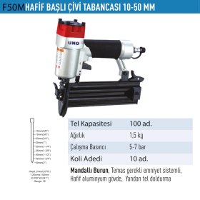 Resim Uno Çivi Tabancası Hafif Başlı 10-50 mm Mandallı UNODF50M 
