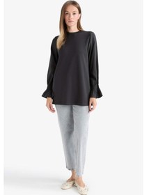 Resim Defacto Regular Fit Bisiklet Yaka Uzun Kollu Tunik F6165ax25auar221 Antrasit 