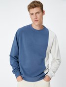 Resim Bisiklet Yaka Sweatshirt Renk Bloklu Etiket Baskılı Uzun Kollu 