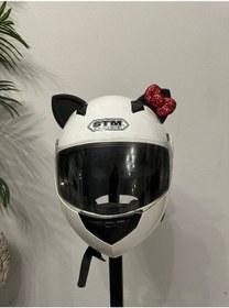 Resim Motor & Motosiklet Kırmızı Fiyonklu Siyah Kedi Kulak Kask Dış Aksesuarı Diğer 