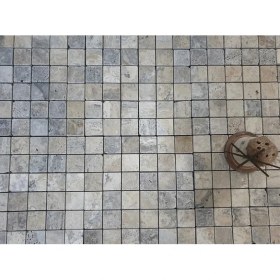 Resim Pietramosaic Eskitme Doğal Taş Dekorasyon Gümüş Silver Traverten Mermer Duvar Kaplama Fileli Mozaik 5x5 cm 