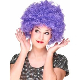 Resim Kuzgun Ticaret Mor Renk Kıvırcık Afro Bonus Peruk Parti Peruğu 
