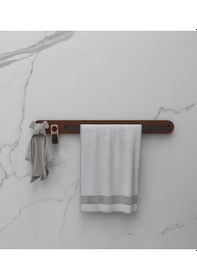 Resim Masif Detaylı Metal Havluluk Minimalist Duvar Askısı, Ceviz Masif Siyah 