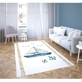 Resim Denizci Dijital Baskı Çocuk Oda Halısı Beyaz - Mavi 