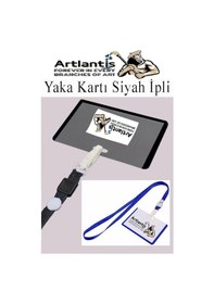 Resim Siyah İpli Yaka Kartı 25 Adet Ayarlanabilir Boyuna Asma Kimlik Koruyuculu Pvc Siyah Yaka Kartlığı Seyehat Ofis Okul Büro 