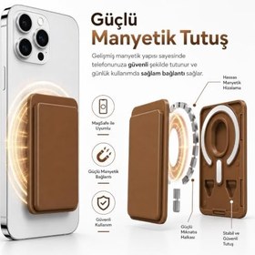 Resim Coverzone MagSafe Uyumlu Manyetik Kartlık Cüzdan, 2 Kart Kapasiteli Telefon Kartlığı, Güçlü Mıknatıslı İnce Kart Tutucu Kahverengi 