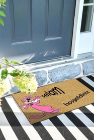 Resim Pink Panter Kapı Önü Paspası Dekoratif Kapı Paspası Dış Mekân Paspas Ev İçi Paspası 45x70cm 