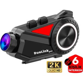 Resim DuoLink X74 Pro İnterkom Motosiklet Kameralı 360° Modül 6 Kişi Bluetooth Kask Intercom Video Kayıt Kulaklık 