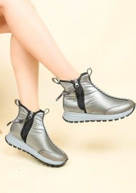 Resim Feles Dalgıç Kumaş Özel Tasarım Fermuarlı Kadın Bot Kar Botu 001 