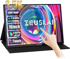 Resim Zeuslap P16KT 16'' 2560x1600 144Hz 2K ADS-IPS Panel Type-C 100% sRGB 500Cd/m² Dokunmatik, Taşınabilir Monitör (ZL-P16KT) 