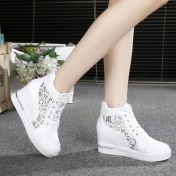 Resim Bra2nd Kad In Kama Platformu Sneakers Kau Çuk Brogue Deri Yüksek Topuklu Bağcıkl I Ayakkabı Sivri Burun Yüksekliği Artan Sürüngen Beyaz Gümüş (Yurt Dışından) 