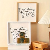 Resim 1 adet 19.99 cm Geri Dönüştürülmüş Ahşap Konser & Seyahat Bilet Anı Kutusu - Üstten Yükleme Yuvasına Sahip Çift Amaçlı Penny Bank ve Süs Sergileme, Dünya Haritası Tasarımı, Açık Kahverengi/Beyaz/Siyah, Ev Dekoru, Vintage Tarzı, Dayanıklı Yapı, Ev Dekoratörleri 