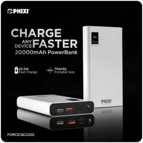 Resim Phixi Force QC2220 20000mAh 22.5W Hızlı Şarj Cihazı - Fast Powerbank - 2 USB 1 PD Port - Dijital Ek 