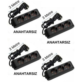 Resim Viko 3'lü Üçlü Priz Topraklı Kablolu Siyah 3 Üç Metre 4 Adet 