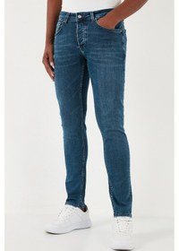 Resim Buratti Streç Pamuklu Slim Fit Normal Bel Dar Paça Jeans Erkek Kot Pantolon 1131S12Napoli Petrol 
