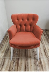 Resim Azra Aksesuar Berjer - Tekli Koltuk - Ahşap Ayak - Nubuk Kumaş - Beyaz Ayak - Turuncu 