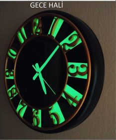 Resim Gece Karanlıkta Parlayan Fosforlu Altın Varaklı Duvar Saati 40 Cm (490636318) Altın 