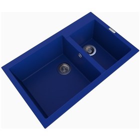 Resim Polex Cristalüx Granit Evye P-1.75 Mavi 1.5 Gözlü Tezgah Altı Ve Tezgah Üstü Mutfak Evyesi 81x50.5 CM 