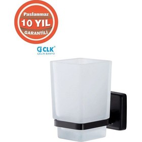 Resim Çelik Banyo Paslanmaz Pirinç Camlı Kumru Diş Fırçalık Mat Siyah Siyah 