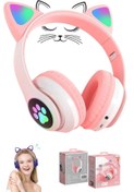 Resim Kensa Kedi Figürlü Kulaküstü Bluetooth Kulaklık Kedicikli Patili Işıklı Bluetooth + Kablolu Kulaklik 