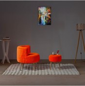 Resim mhrgroup cma Modern Teddy Kumaş Ahşap Ayaklı Berjer Koltuk & Puf | Şıklık ve Konfor Bir Arada İkili Çay Seti 