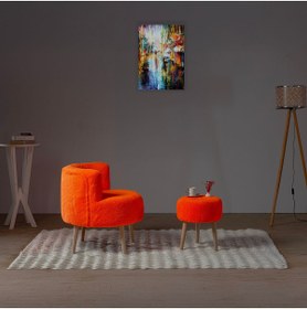 Resim mhrgroup cma Modern Teddy Kumaş Ahşap Ayaklı Berjer Koltuk & Puf | Şıklık ve Konfor Bir Arada İkili Çay Seti 