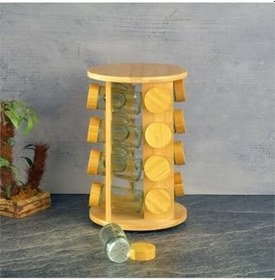 Resim Kitchenboost Bambu Standlı Basic Cam Tuzluk - 16 Lı Tuzluk Biberlik Baharatlık Yuvarlak 125 Ml. 