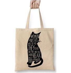 Resim Toyaso Kedi Cats Womens Beyaz Bez Çanta Uzun Saplı Alışveriş Çantası Plaj Çantası Beyaz 