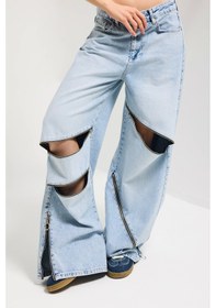 Resim Itsbasic Kadın Ice 4s6-3 Süper Baggy Fit Özel Tasarım Denim Jean Buz Mavi 