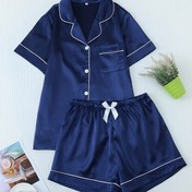 Resim Kadın Saten Düğme Üstü Elastik Bel Pijama Takımı 