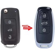 Resim Mavi Keys Volkswagen Uds Golf Jetta Passat Polo Sustalı Çevirici dönüşüm 3 Düğmeli Anahtar Kumanda Kabı Yazılı 