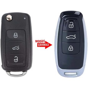 Resim Mavi Keys Volkswagen Uds Golf Jetta Passat Polo Sustalı Çevirici dönüşüm 3 Düğmeli Anahtar Kumanda Kabı Yazılı 
