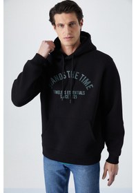 Resim Grimelange Wulf Erkek Organik Kumaşlı İçi Polarlı Yumuşacık Kanguru Cepli Kapüşonlu Siyah Sweatshirt Siyah 