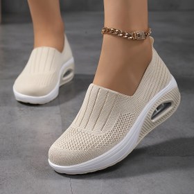 Resim Moda Örgü Nefes Alabilen Kayma Önleyici Rahat Spor Ayakkabılar, Hava Yastıklı Platform Açık Yürüyüş Ayakkabıları, Kadın Ayakkabıları 