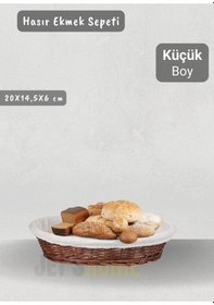 Resim Hasır Ekmek Sepeti Oval Çok Amaçlı Sepet Yılbaşı Sepeti Küçük Boy 20 Cm Ahşap 