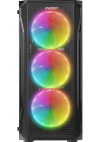 Resim Everest X-racer, Mesh, 600w Peak , 4x12cm Rgb Fan, Temperli Cam Yan Panel, Atx, Gamıng Kasa 